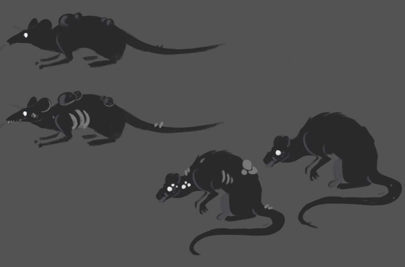 Thumbnail sketches for a Rat enemy for the student project "Alluring Maw"