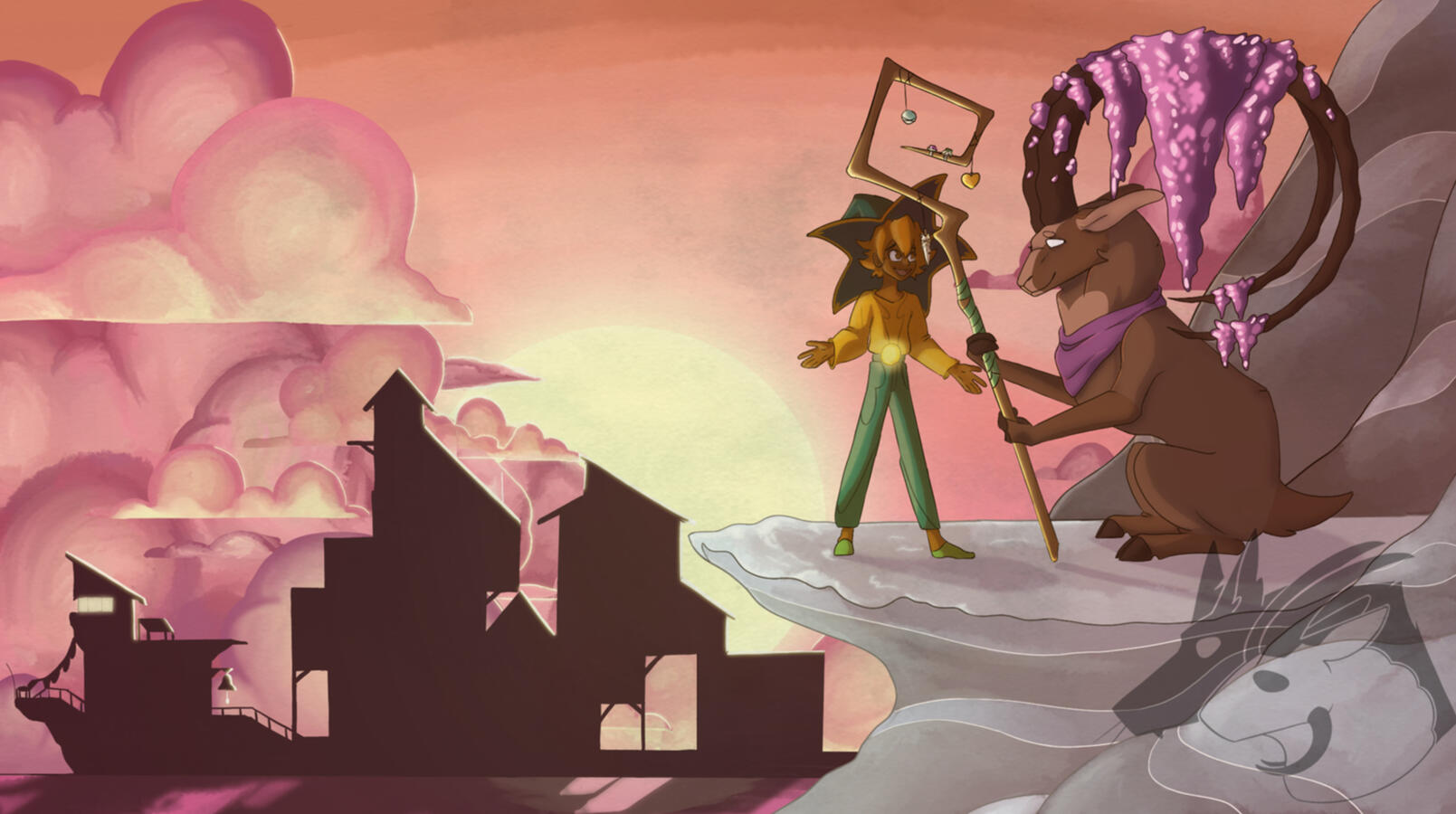 The Main Character from the game "Spiritfarer" alongside a character designed to fit into the game's roster of characters